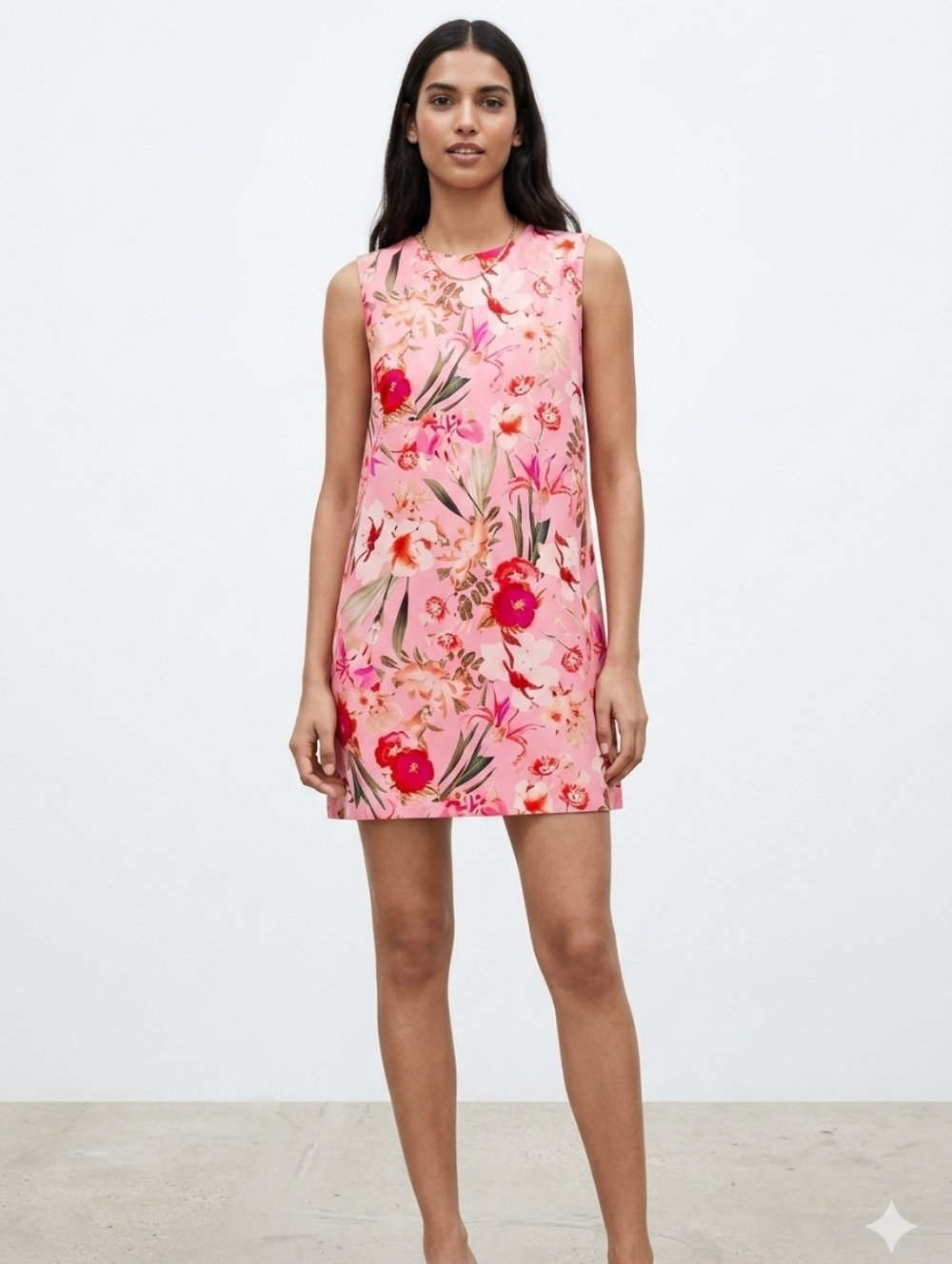 NWT ZARA Pink Floral Mini Shift Dress Size S New With Tags Pastel Flower Print